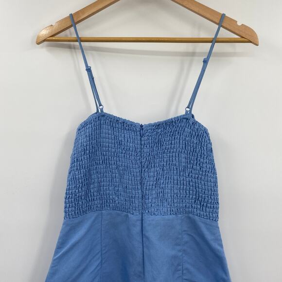 Zara Cut Out Bow Front Romper Linen Blend Chambray Blue Blogger Fave Womens S - Picture 8 of 12